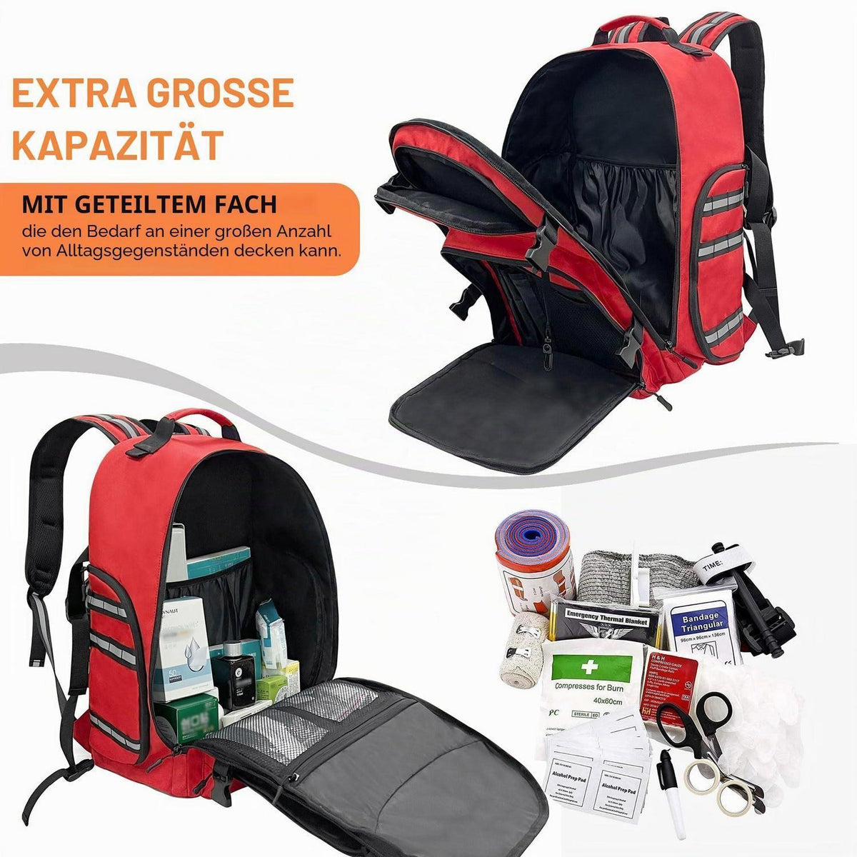 Erste-Hilfe-Rucksack Rot – Medizinischer Notfallrucksack leer