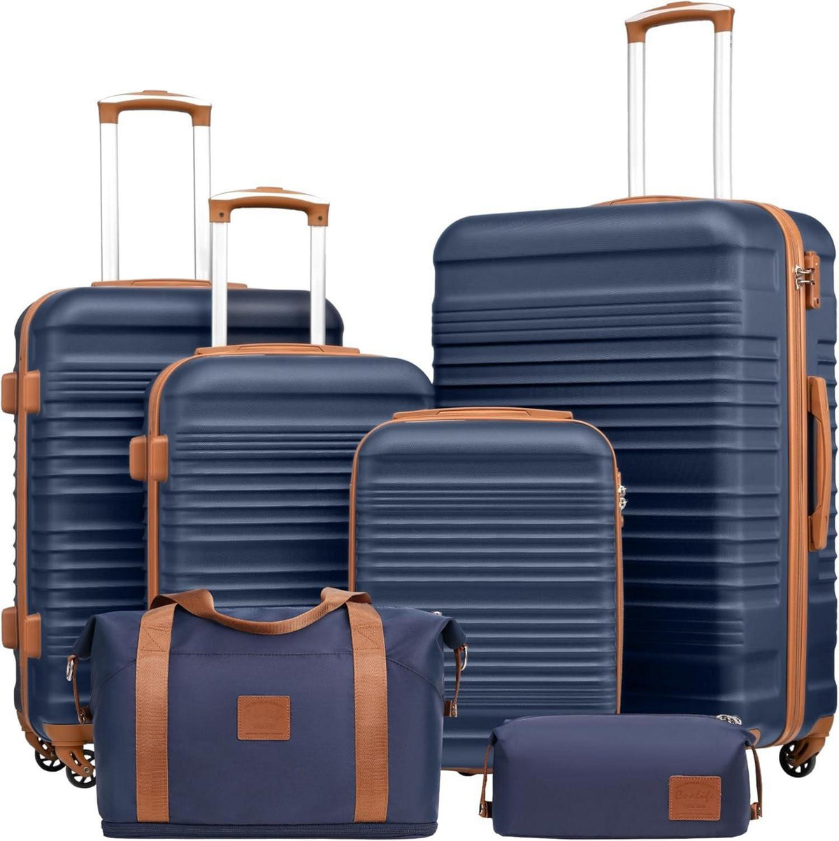 Koffer Set ABS Hartschale Reisekoffer 4 Rollen TSA blau braun 6tlg