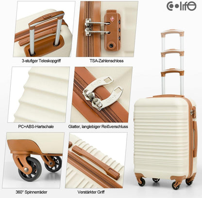 Koffer Set ABS Hartschale Reisekoffer 4 Rollen TSA blau braun 6tlg