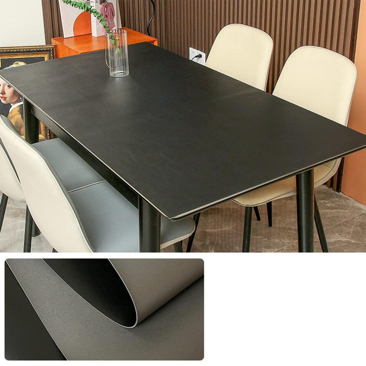 PU Tischdecke 80x200cm – Wasserdicht, Schwarz+Grau