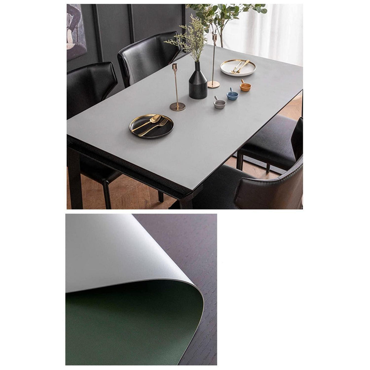 PU Tischdecke 90x200cm Grün Grau | Wasserdichte Tischfolie