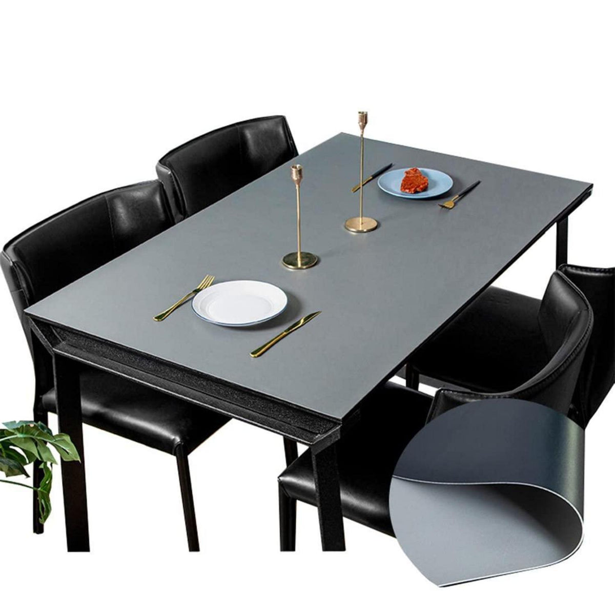 PU Tischdecke 80x180cm Schwarz Grau | Wasserdicht & Schutzfolie