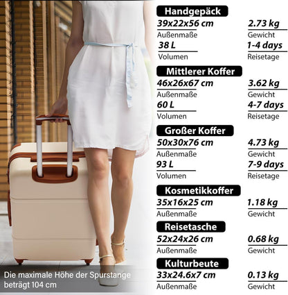 COOLIFE Koffer ABS Hartschale Trolley 4 Rollen TSA Handgepäck 3tlg