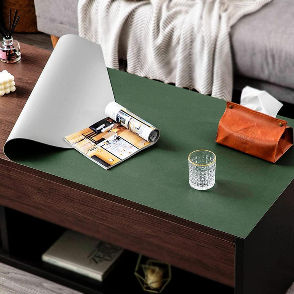 PU Tischdecke 80x180cm Grün Grau | Wasserdicht & Schutzfolie