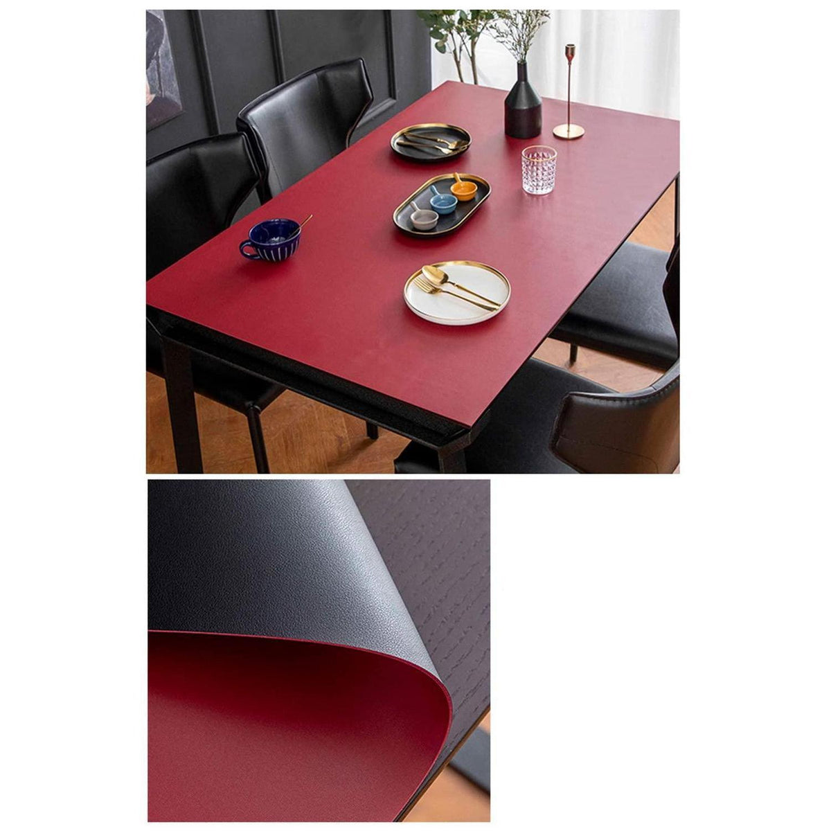 PU Tischdecke 70x180cm Schwarz+Rot Wasserdicht Kratzfest