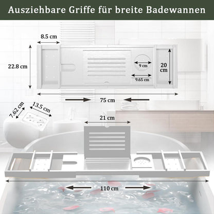 Verstellbare Bambus Badewannenablage mit Halter & Buchstütze
