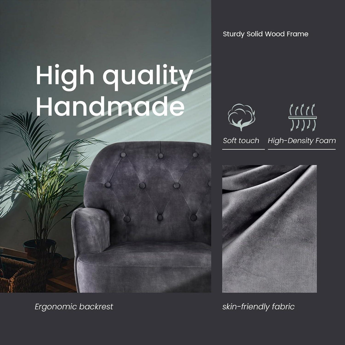 Bequemer Samt Sessel mit Seitentasche – Modern & Ergonomisch
