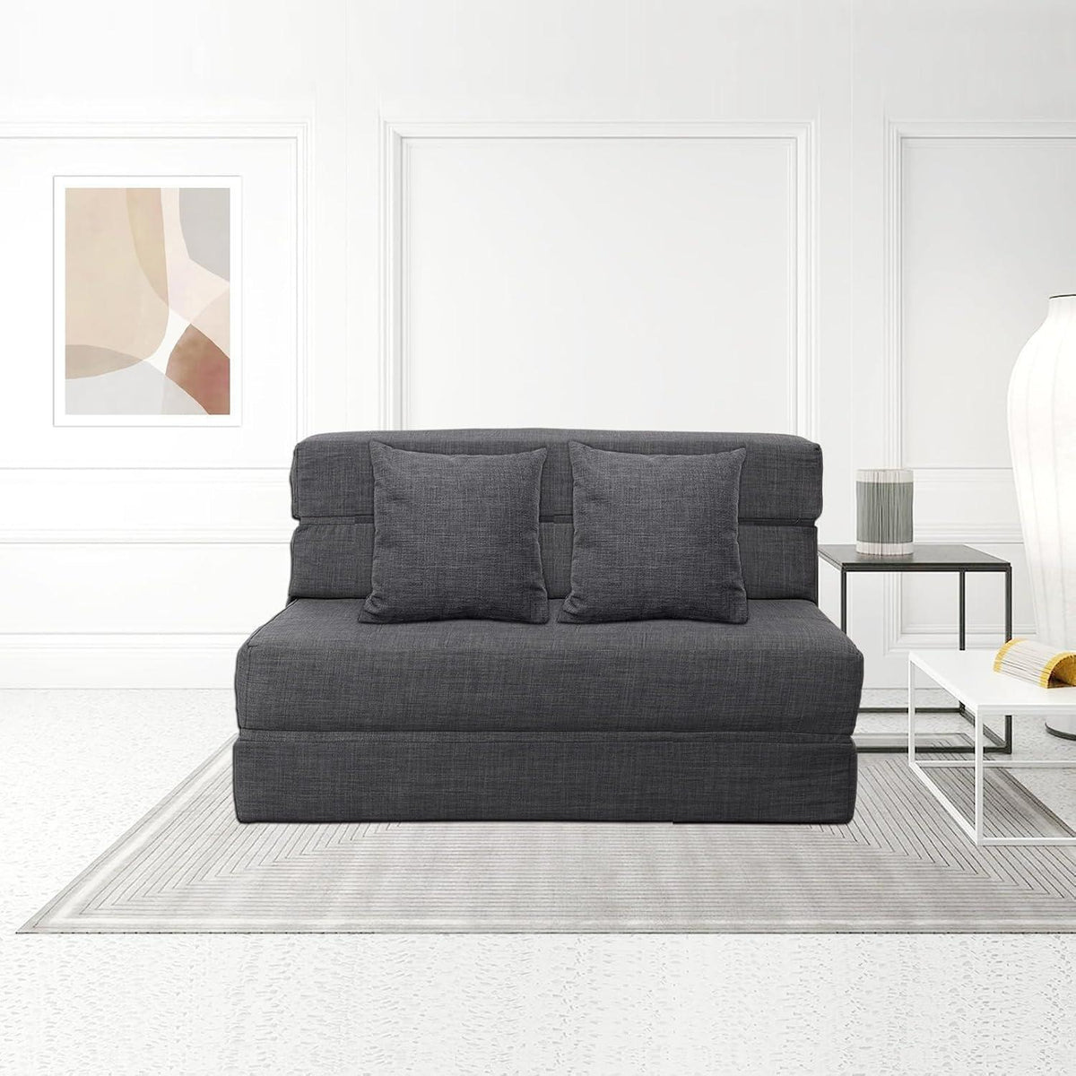 Doppel Schlafsofa mit Memory Schaum & Kissen – Dunkelgrau