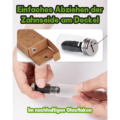 2x30m Natur Zahnseide Bambus-Aktivkohle Glasflakon Minze