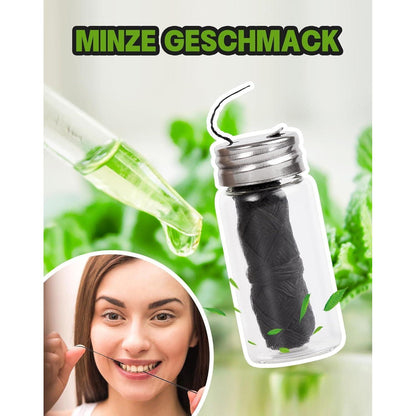 2x30m Natur Zahnseide Bambus-Aktivkohle Glasflakon Minze