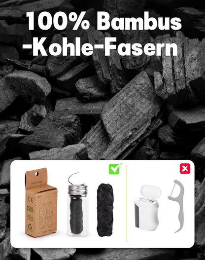 2x30m Natur Zahnseide Bambus-Aktivkohle Glasflakon Minze