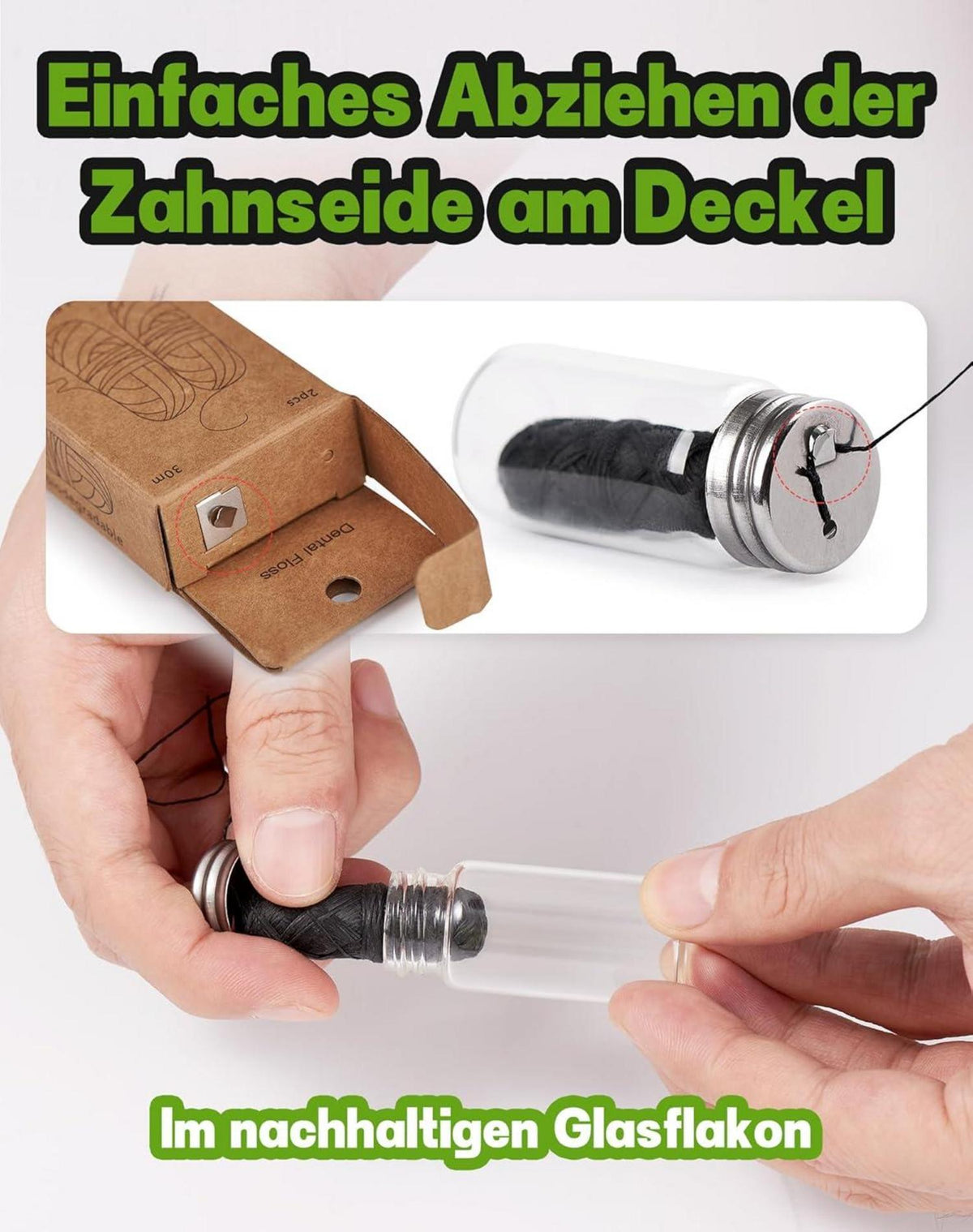 Nachhaltige Natur Zahnseide Bambus Aktivkohle 2x30m Vegan Minze Dental floss