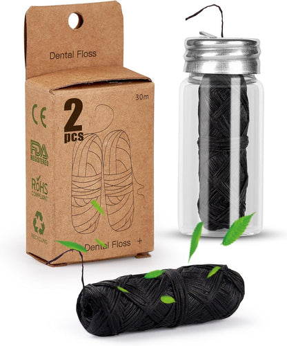 Nachhaltige Natur Zahnseide Bambus Aktivkohle 2x30m Vegan Minze Dental floss