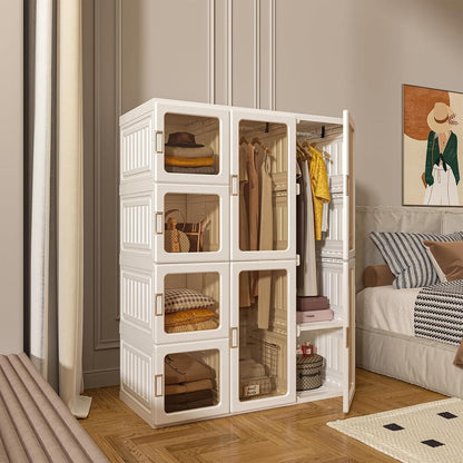 Faltbarer Kleiderschrank mit Stange & Magnettüren – Weiß