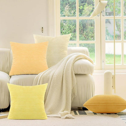 4er Set Kissenhülle Kordsamt Dekokissen Sofakissen Bezug Beige Gelb