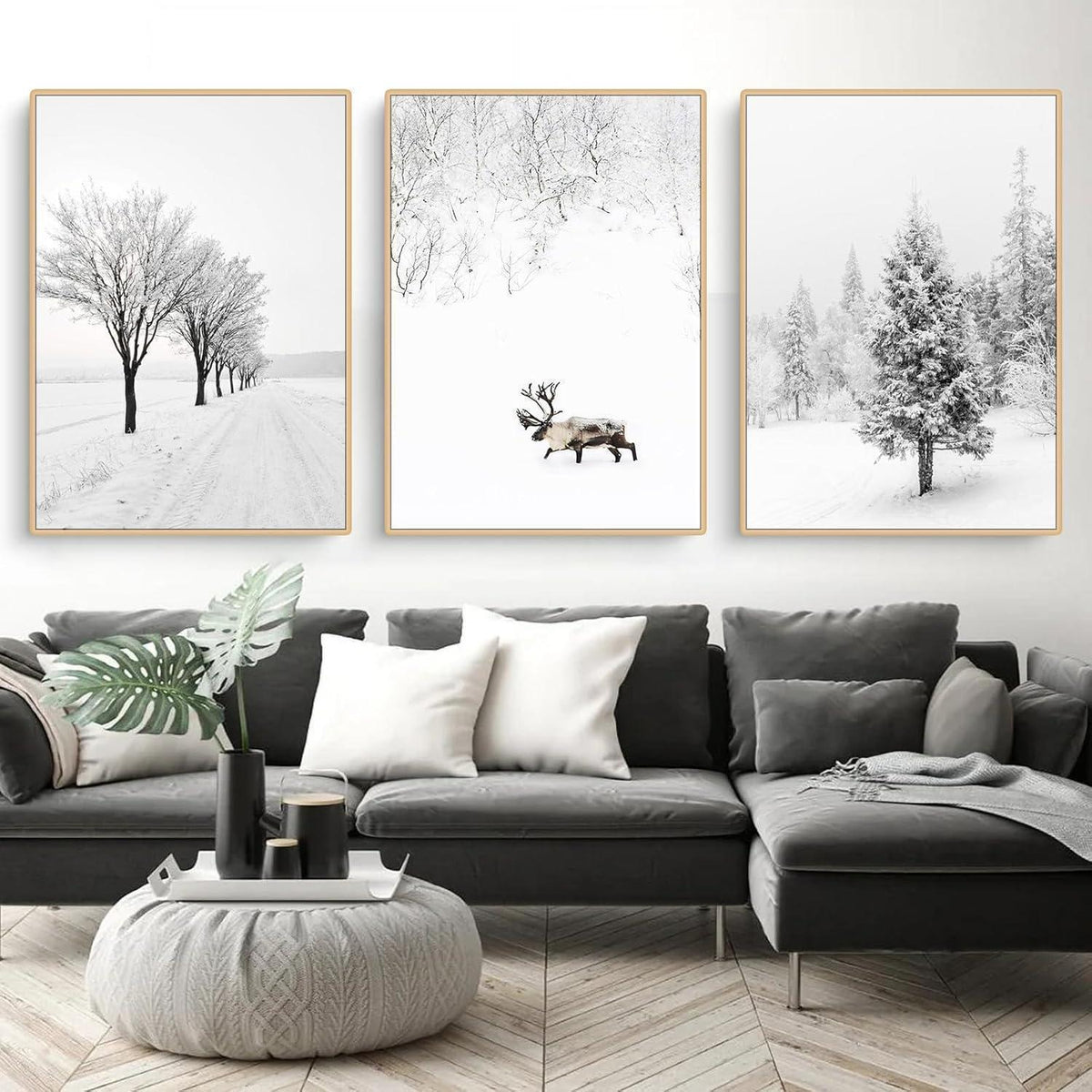 3er Set Winter Poster Tanne Elch 40x50 cm Leinwandbilder Wanddeko
