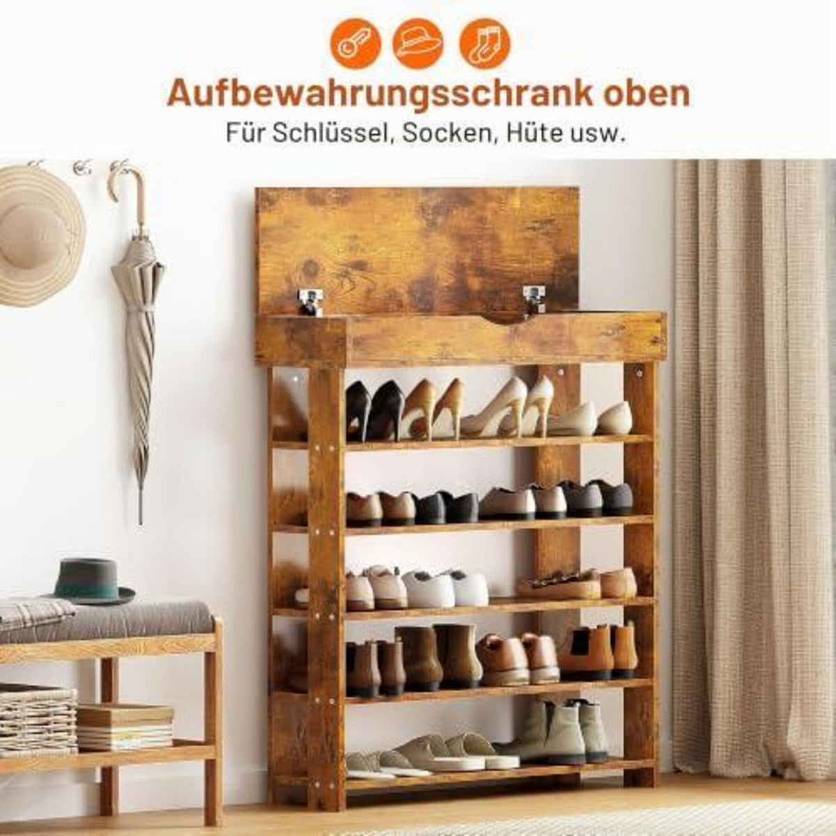Holz Schuhregal 5 Ebenen – Schuhschrank für 20 Paar Schuhe