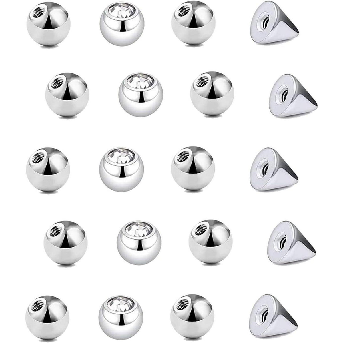 20er Ersatz Piercing Kugeln 1,2mm Stahl 3mm Schraubkugeln für Lippe Nase