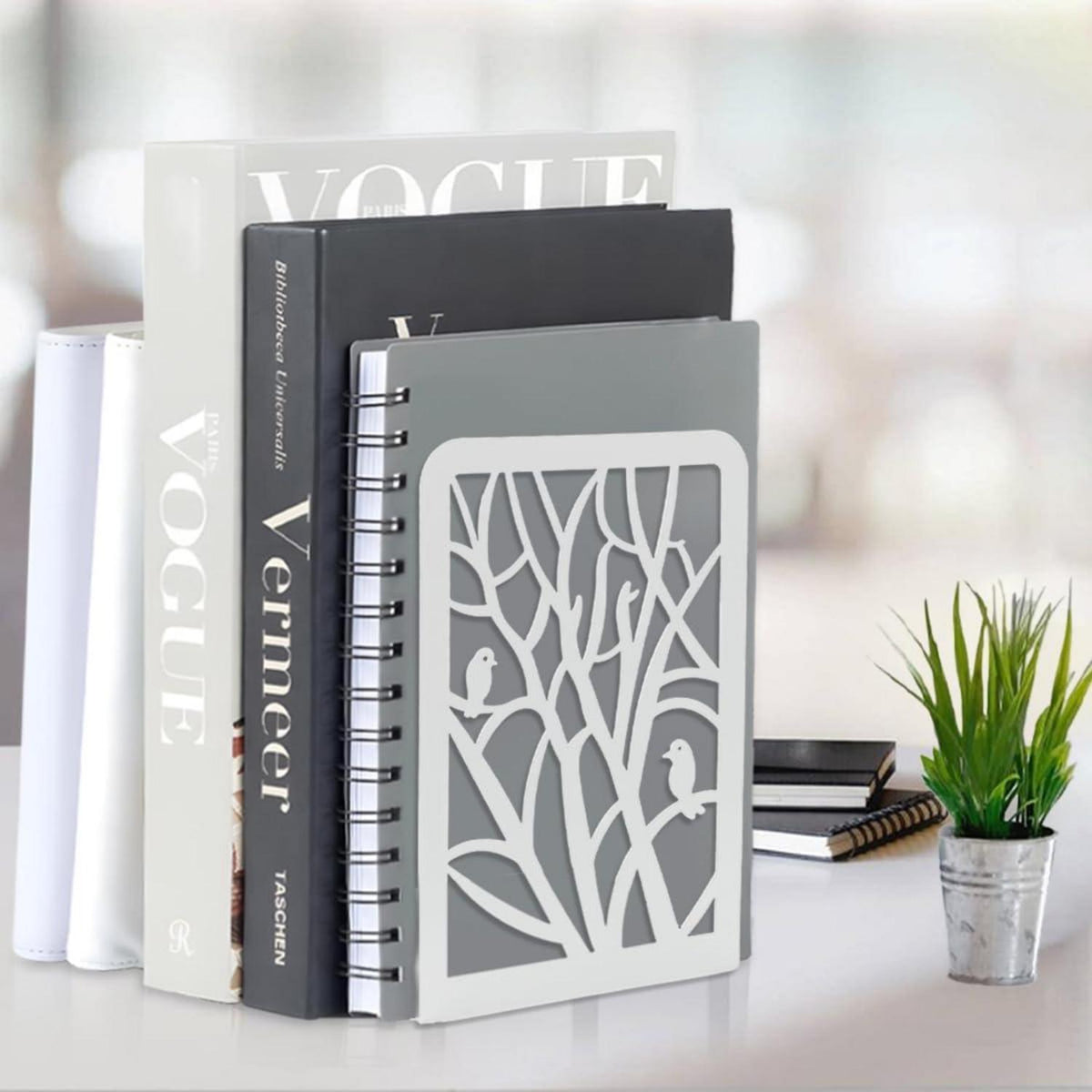 Buchstütze Metall Baum Vogel Weiß 2 Paar Bücher Halter designer