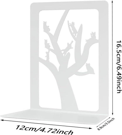 Qualsen Bücherstützen Baum und Katze weiß - 1 Paar Metall