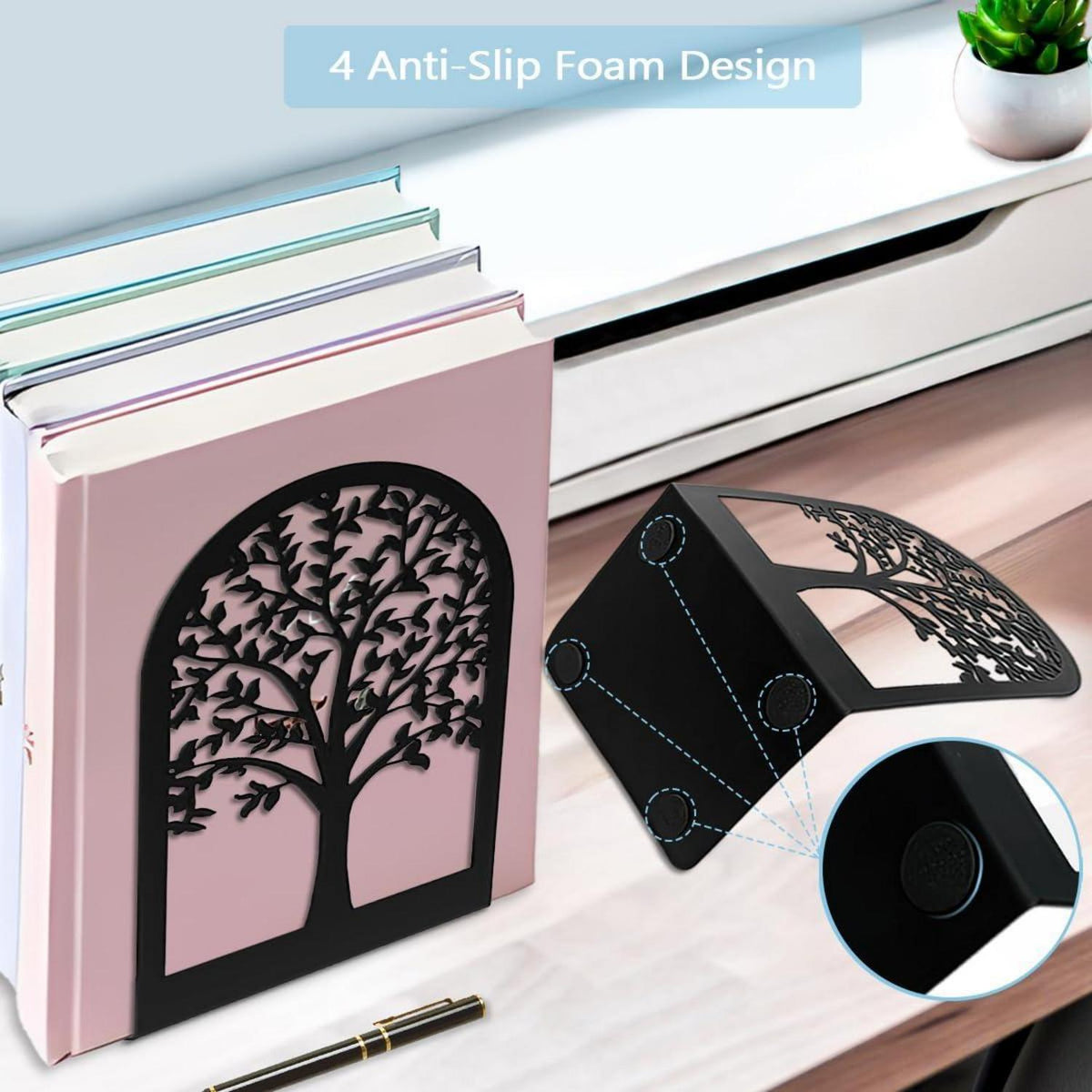 Qualsen Metall Buchstützen Set Schwarz 2 Paar Book Holder Regal Bücherstützen