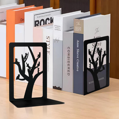 Qualsen Metall Buchstütze Baum Katze Schwarz Bücherhalter 1 Paar