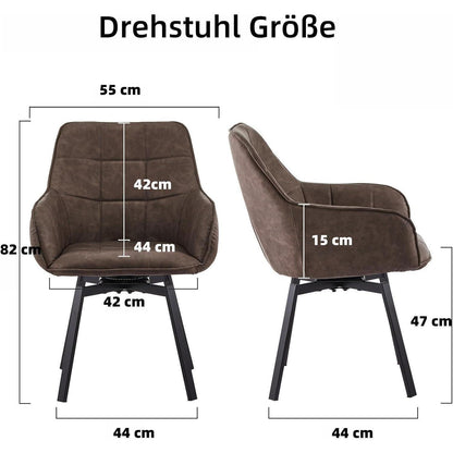 Drehbarer Esszimmerstuhl Set 4er – Braun, Armlehne in Lederoptik