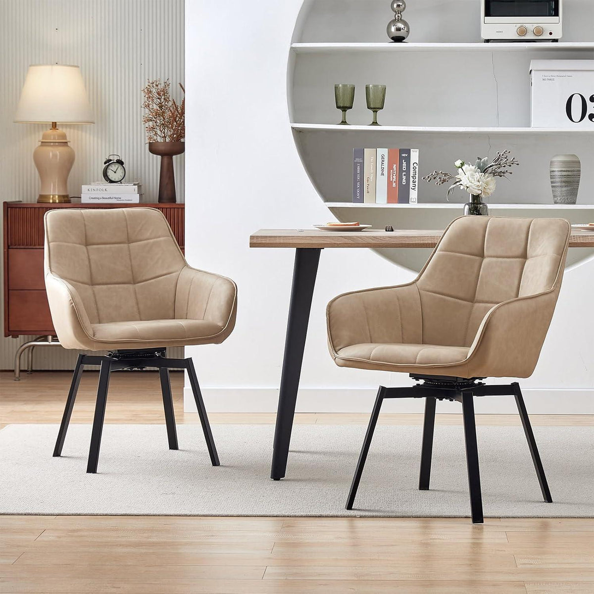 Drehbarer Esszimmerstuhl Set 2er Beige in Lederoptik