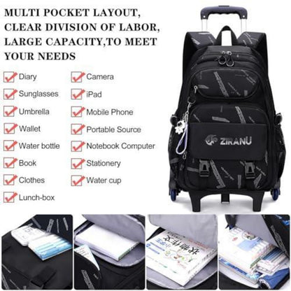 Rucksack mit Rollen für Jungen – Schulrucksack Trolley 32x20x46cm Schwarz