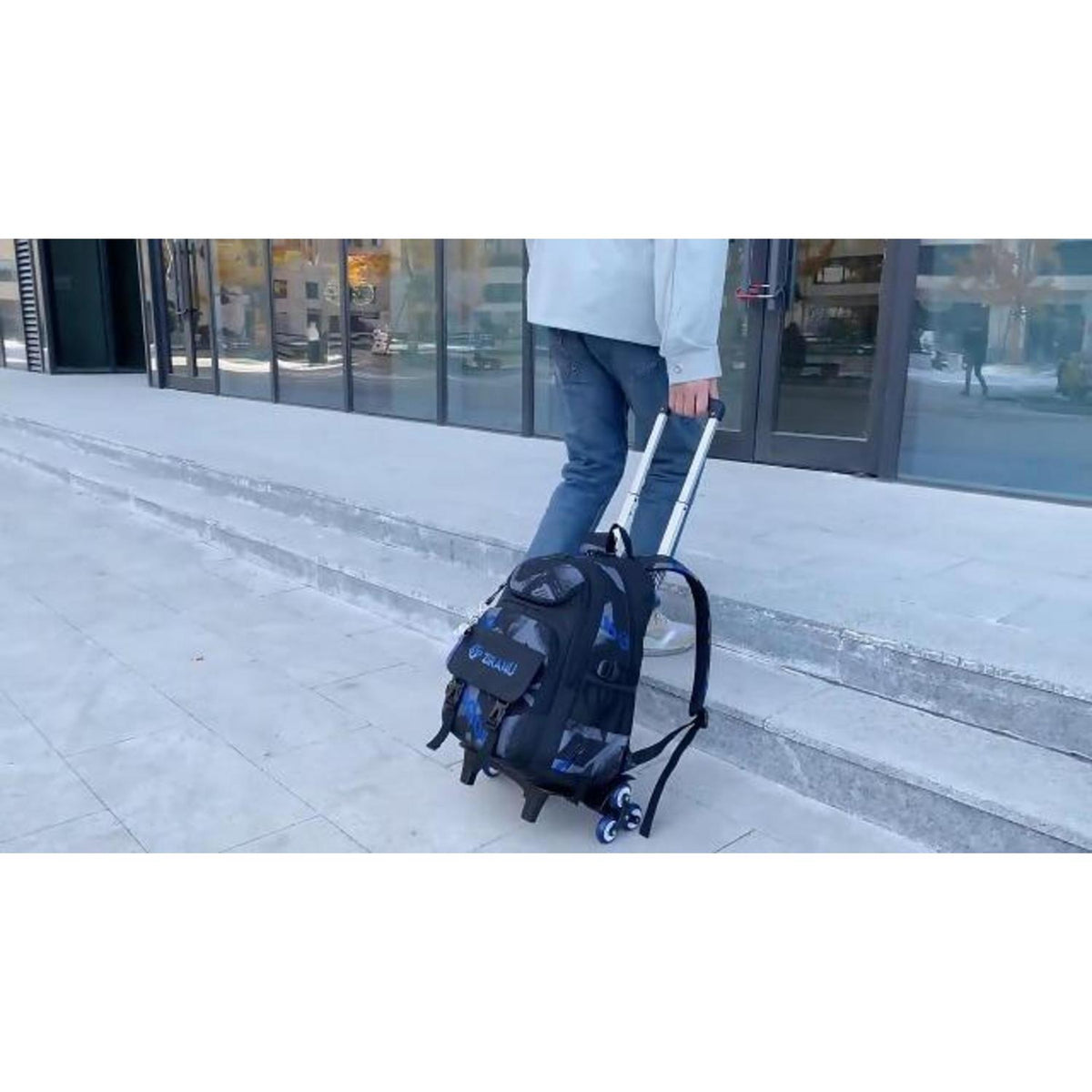 Rucksack mit Rollen für Jungen – Schulrucksack Trolley 32x20x46cm Schwarz