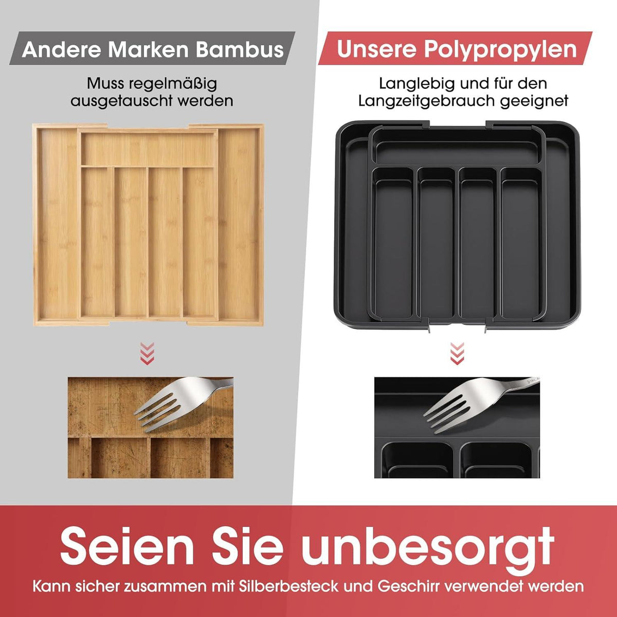 AUJEN Besteckkasten für Schubladen Schwarz Magnetisch Abnehmbar