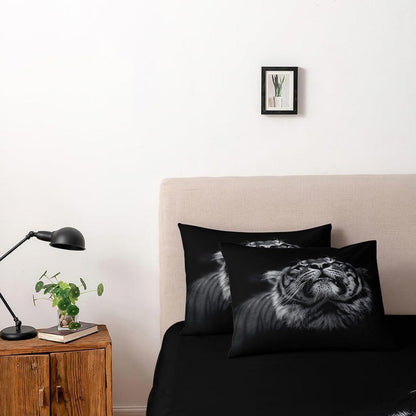 3D Tiger Bettwäsche Set 135x200cm - 4-teilig, Schwarz Mikrofaser