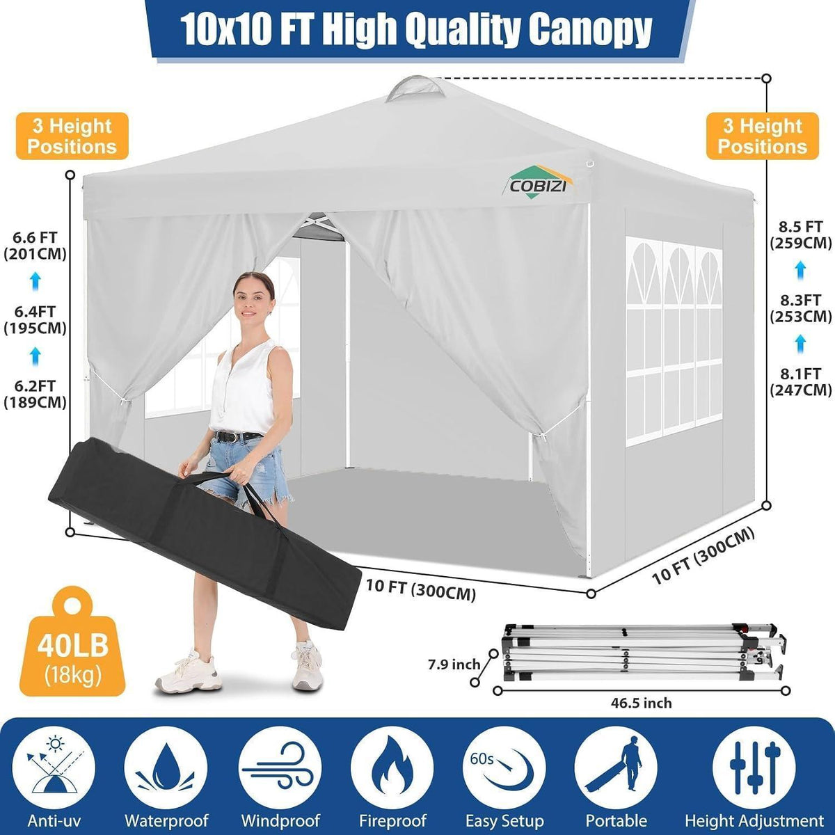 3x3m Faltpavillon Wasserdicht & Stabil mit Seitenteilen