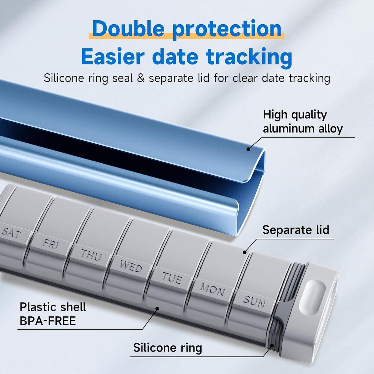 7-Tage Pillendose aus Aluminium, geräumig und robust, blau