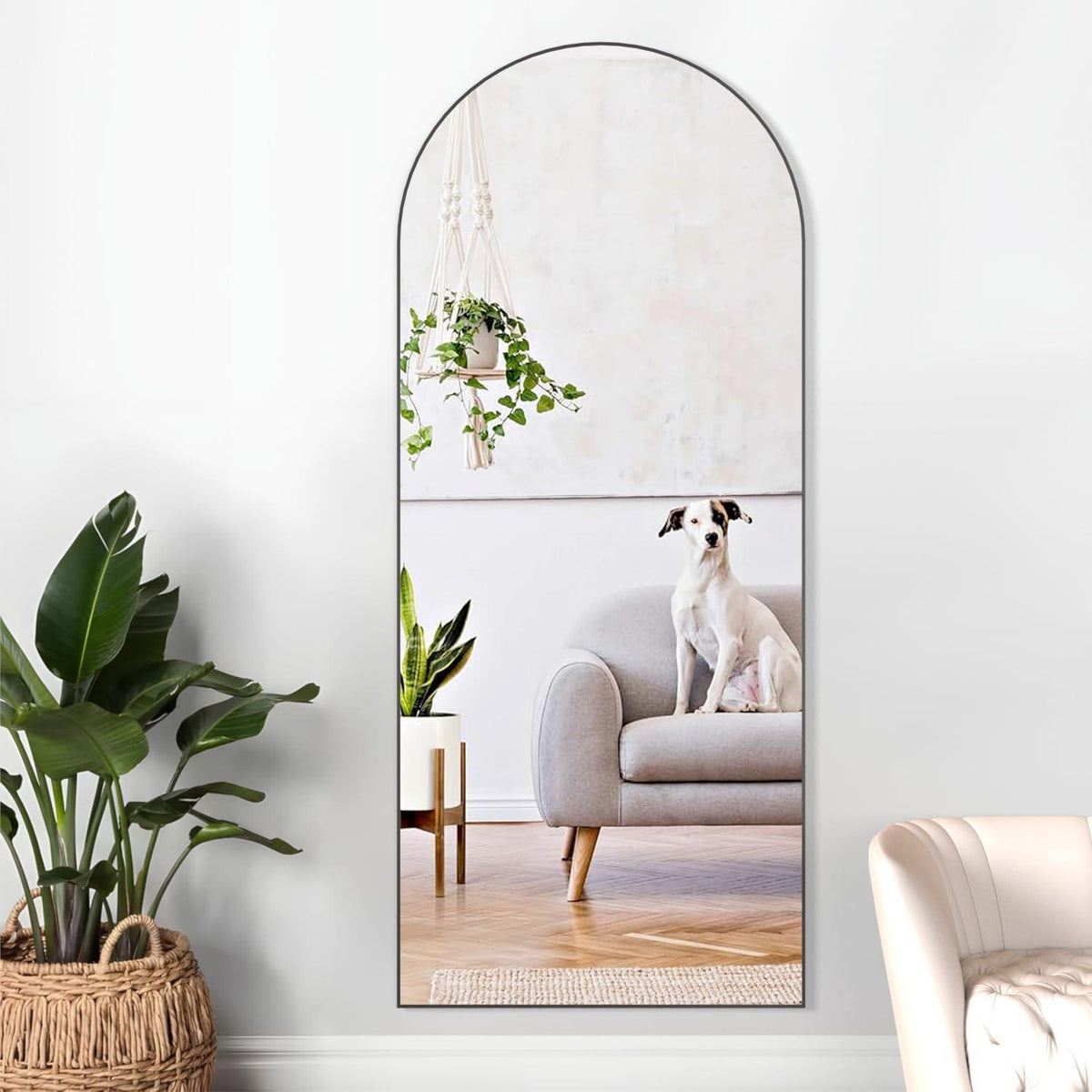 Gewölbter Bodenspiegel 165x60cm – Ganzkörper Spiegel mit Aluminiumrahmen