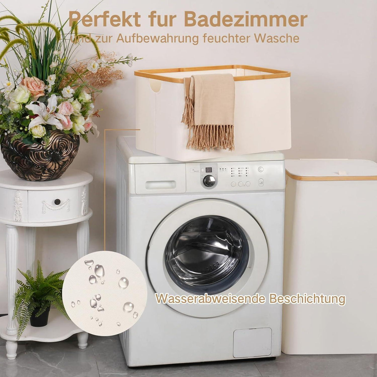 Faltbarer Wäschekorb 60L Bambus Stoff Aufbewahrung Basket