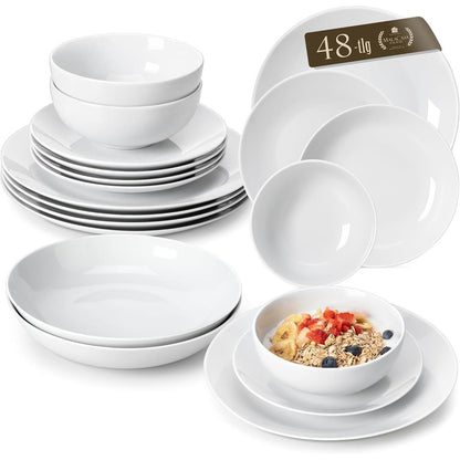 Geschirrset 48-teilig für 12 Personen, modern, weiß