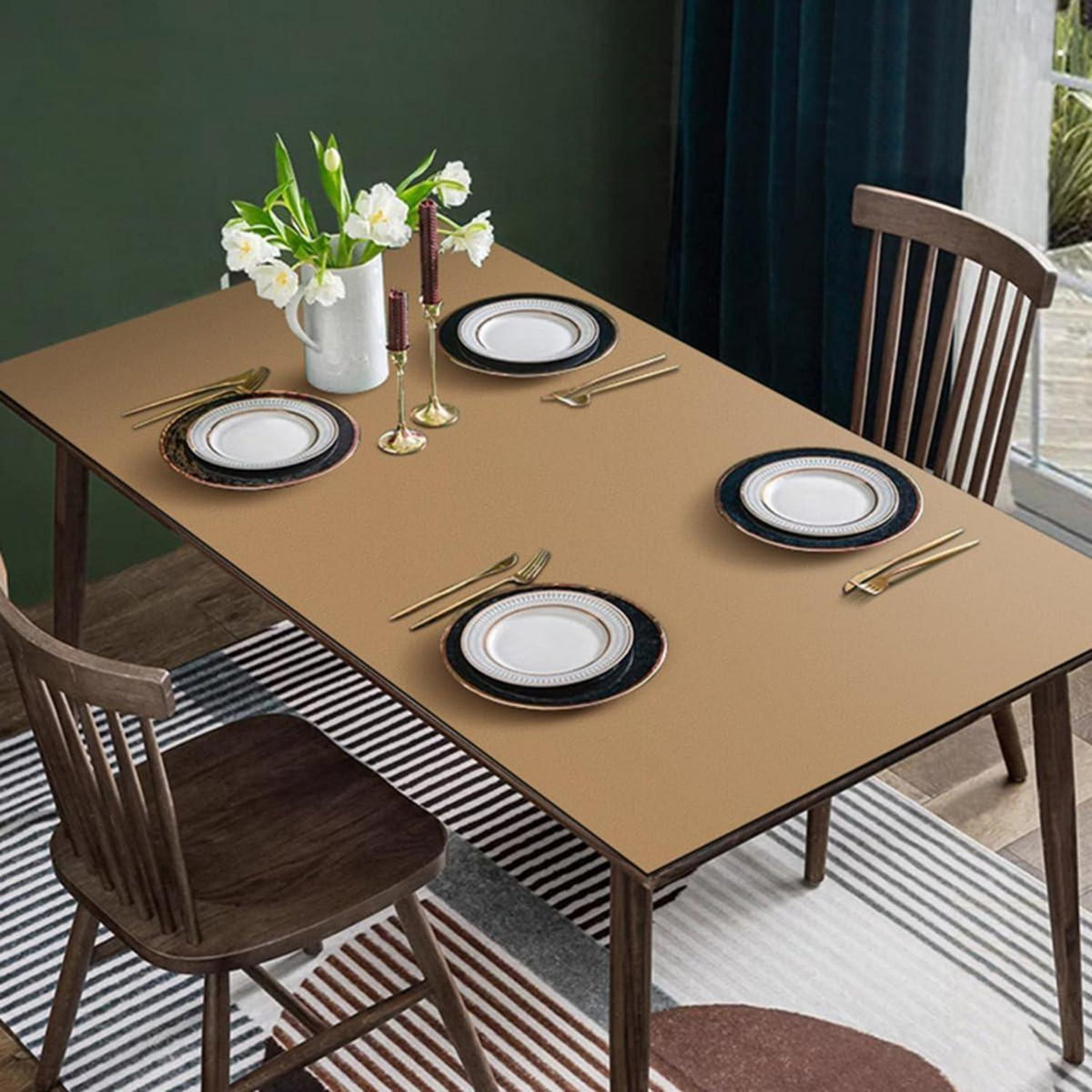 Tischdecke wasserdicht 90x180 cm – Khaki in Lederoptik