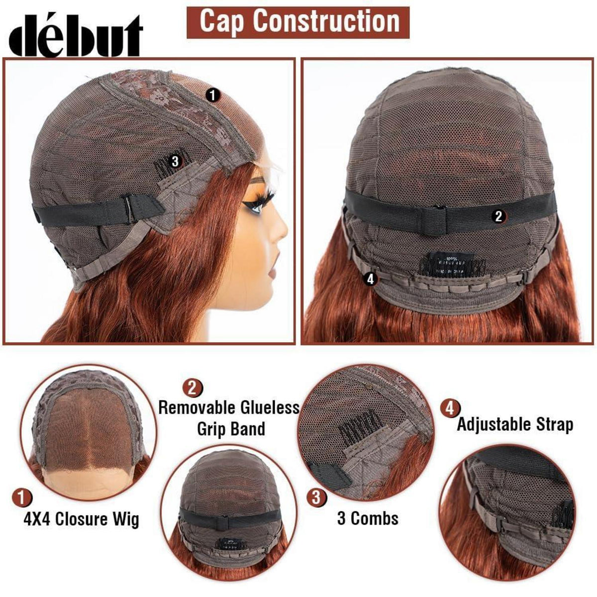 Rötlichbraune Body Wave Lace Front Perücke Echthaar mit Babyhaar