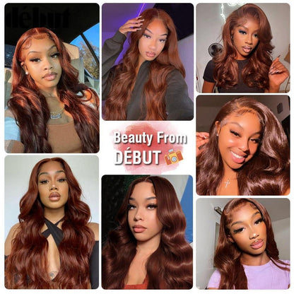 Rötlichbraune Body Wave Lace Front Perücke Echthaar mit Babyhaar