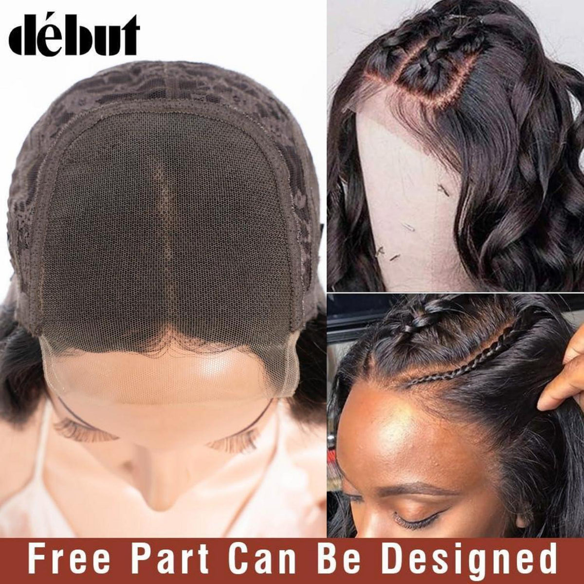 Echthaar Perücke Body Wave mit Spitze Front 45cm Schwarz