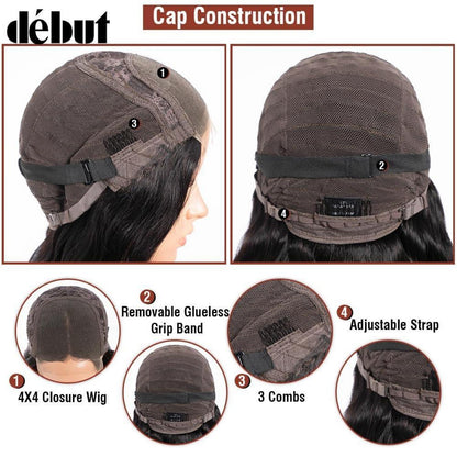 Echthaar Perücke Body Wave mit Spitze Front 45cm Schwarz