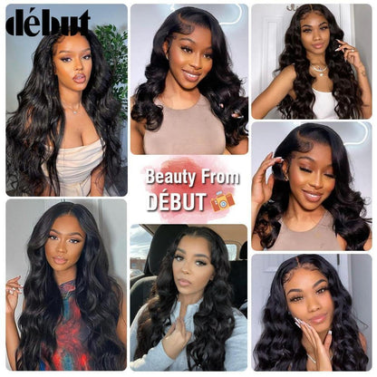 Echthaar Perücke Body Wave mit Spitze Front 45cm Schwarz