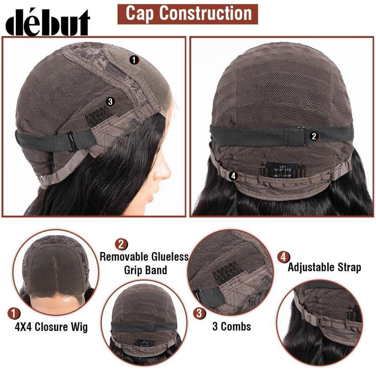 Echthaar Perücke Body Wave mit Spitze Front 55cm Schwarz