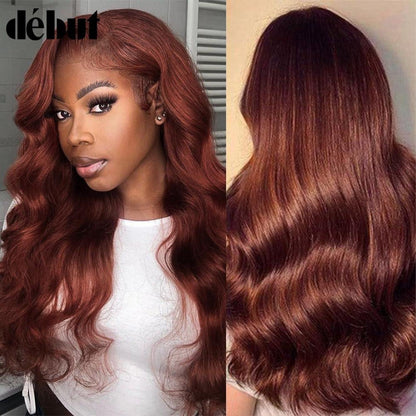 Rötlichbraune Body Wave Lace Front Perücke Echthaar 40cm