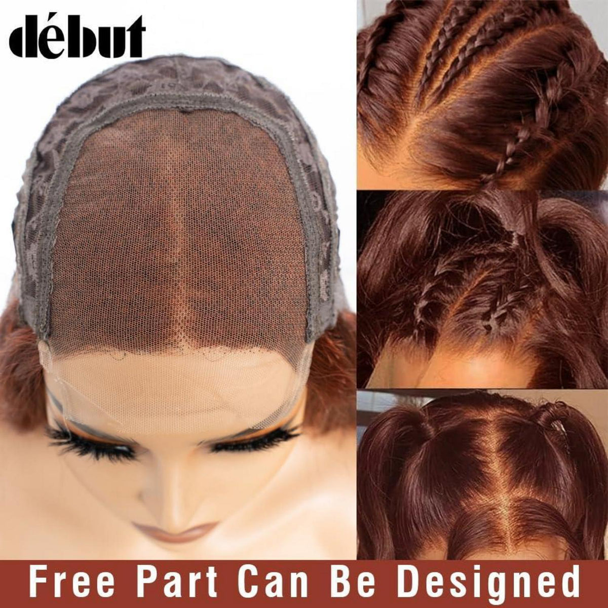 Rötlichbraune Body Wave Lace Front Perücke Echthaar 40cm