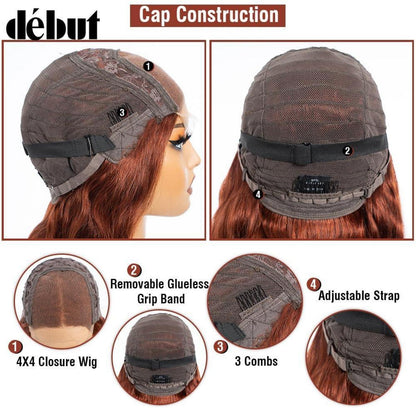 Rötlichbraune Body Wave Lace Front Perücke Echthaar 40cm
