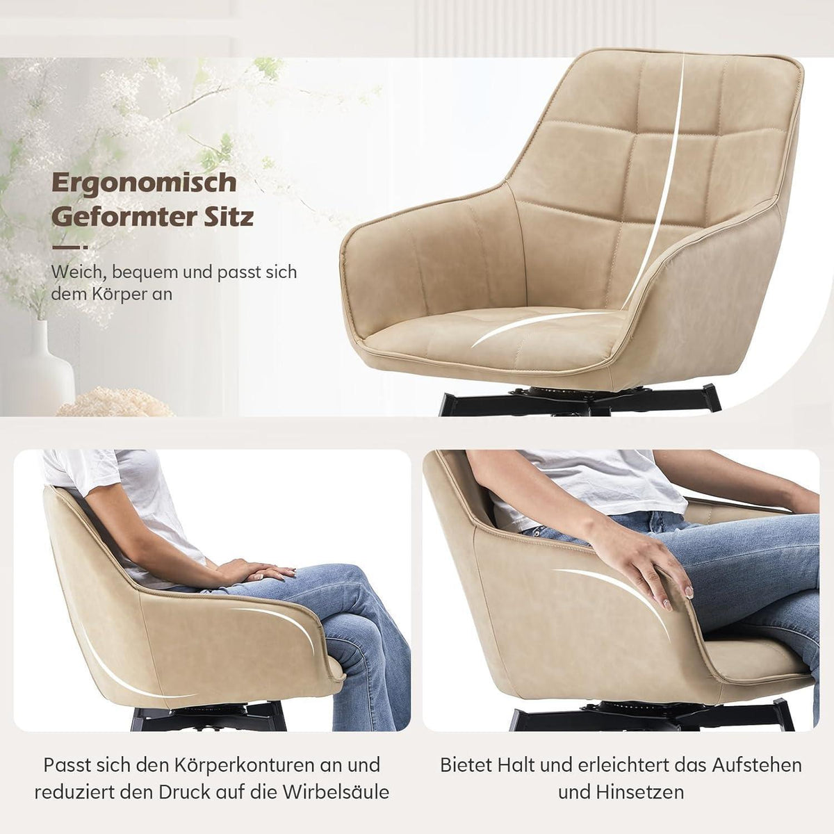 Drehbare Esszimmerstühle 2er Set Beige in Lederoptik