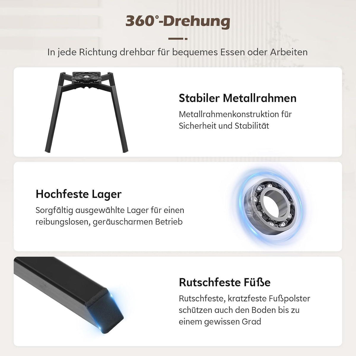 Drehbare Esszimmerstühle 2er Set Beige in Lederoptik