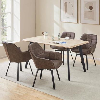 Drehbare Esszimmerstühle Set 4x Braun mit Armlehnen in Lederoptik
